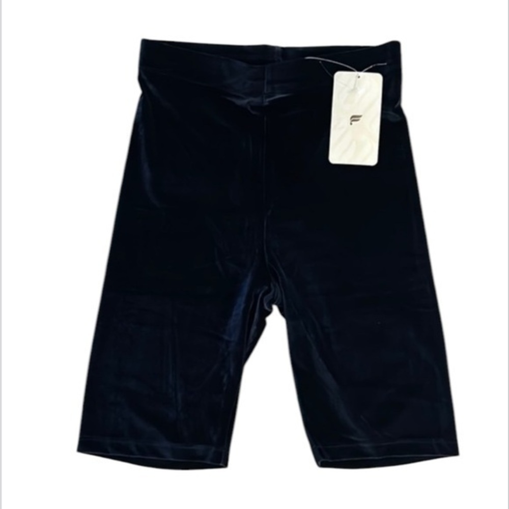 Fabletics high waisted velour bike shorts size medium navy